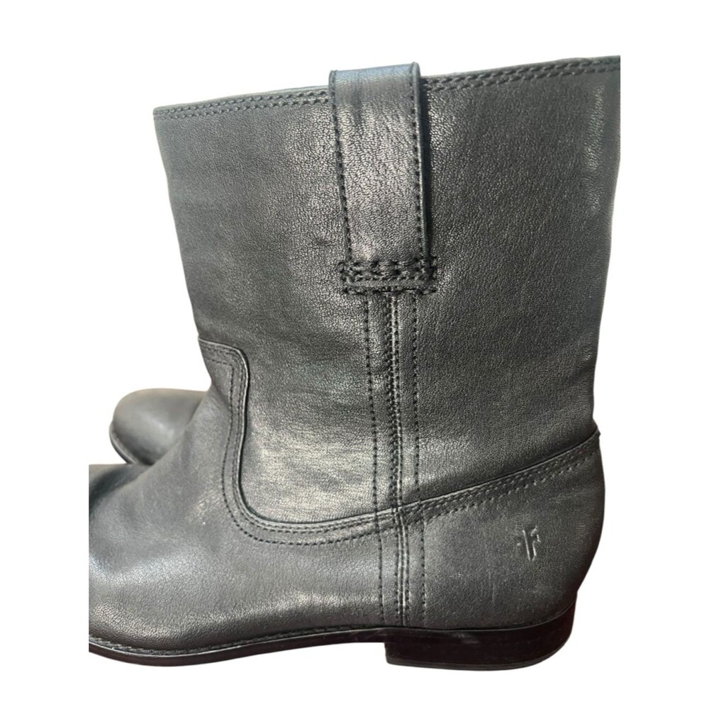 Frye Anna Shortie Black Leather Ankle Boots US 9 Moto Boho Western Cowgirl - Picture 3 of 10